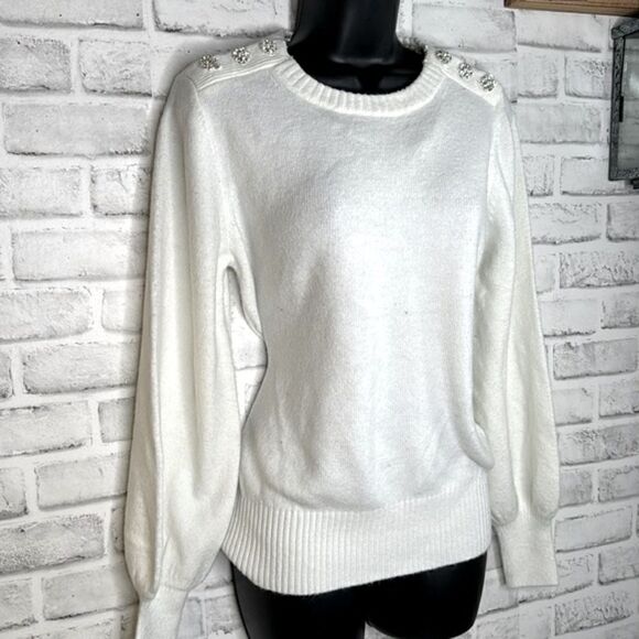 Crown & Ivy Rhinestone Crewneck Sweater Size Medium - Picture 2 of 7